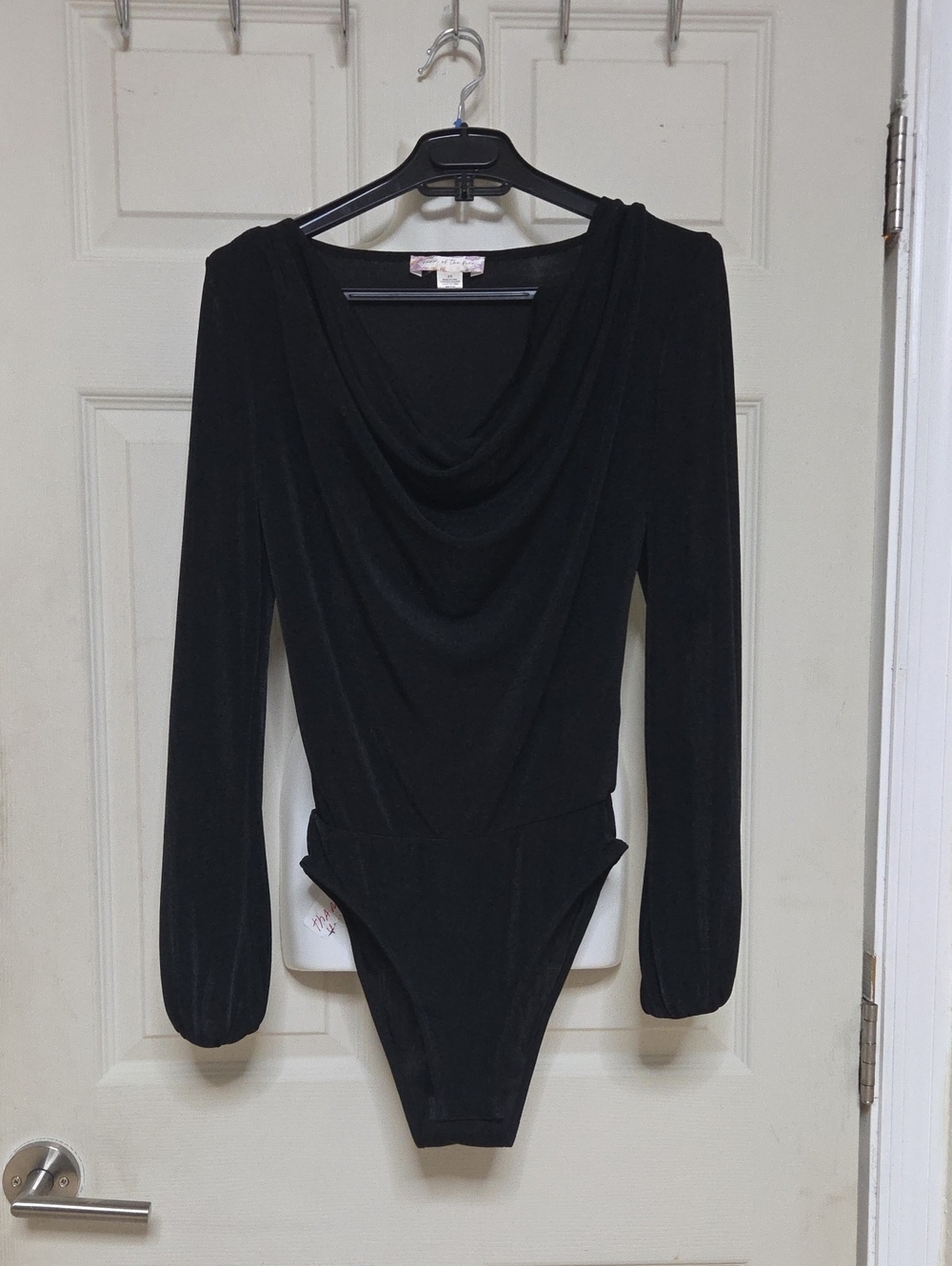 Black Draped Long-Sleeve Bodysuit Sxmall Sz [1430]